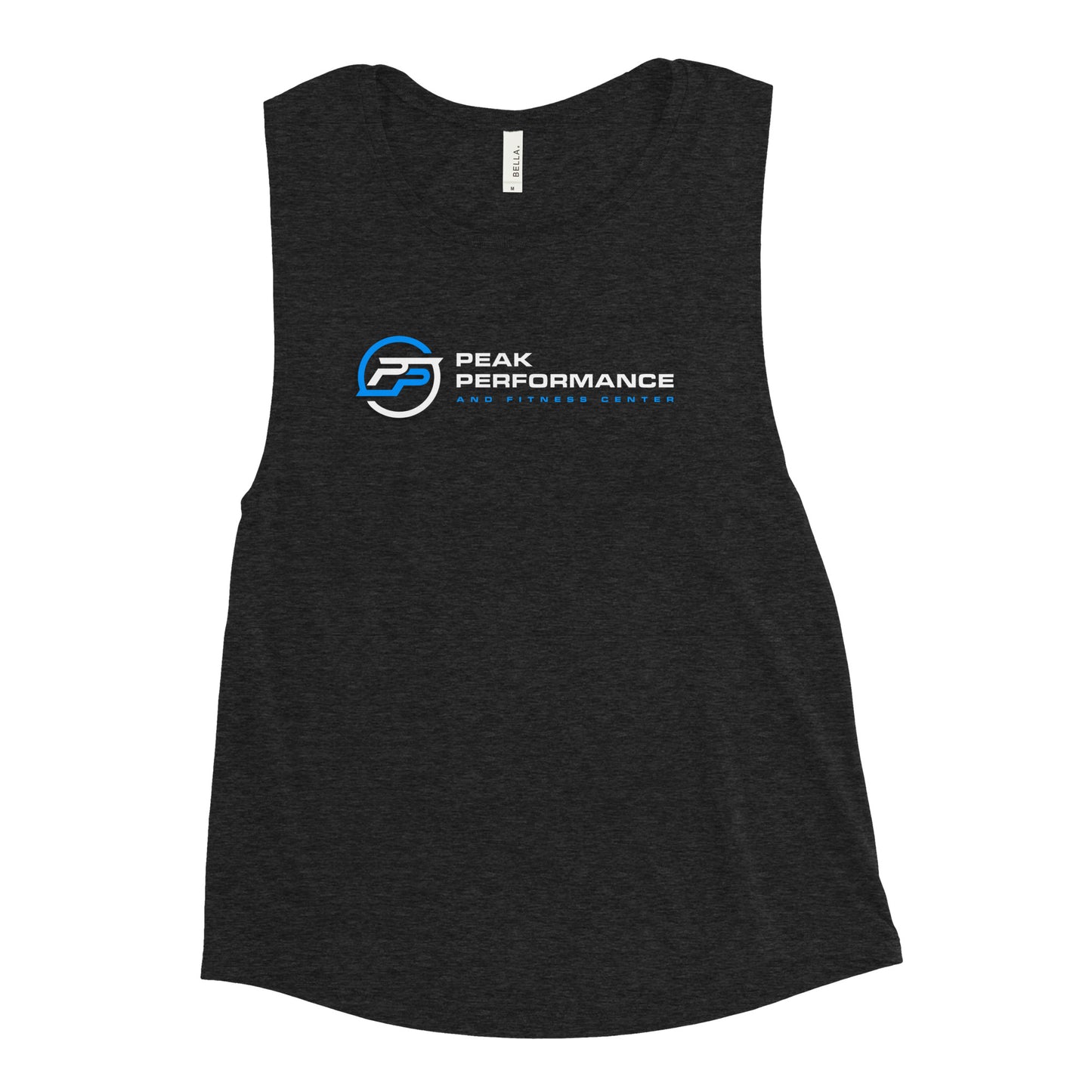 Ladies’ Muscle Tank blue and white logo