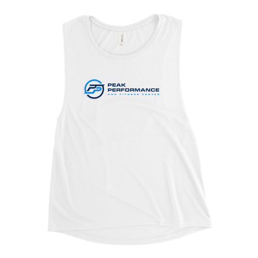 Ladies’ Muscle Tank dark blue and light blue logo