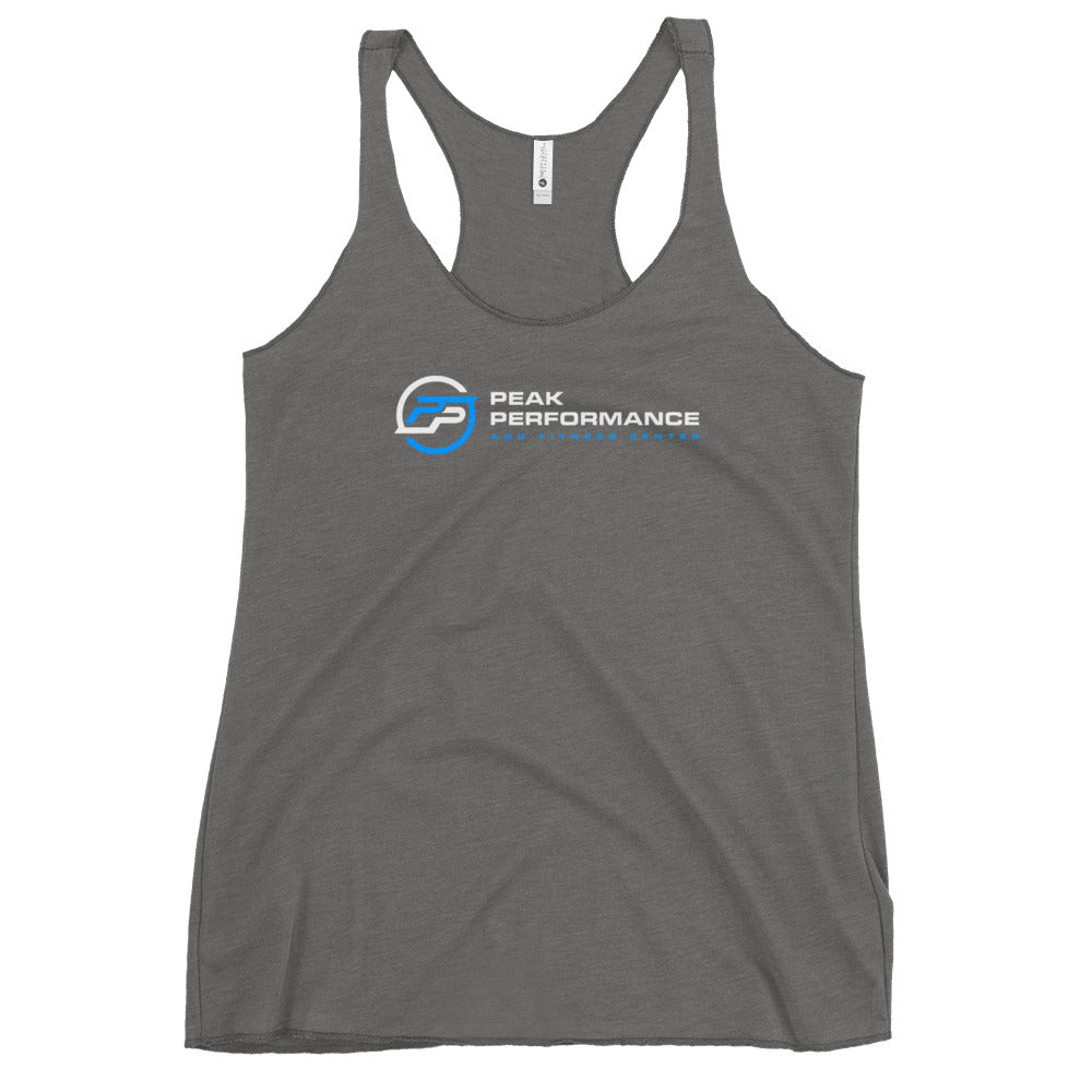 Women's Racerback Tank blue and white logo