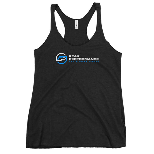 Women's Racerback Tank blue and white logo
